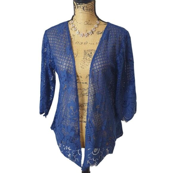 Zeagoo Womens Open Front Cardigan M Blue Lace Floral Festive Cottagecore Boho - Picture 1 of 6